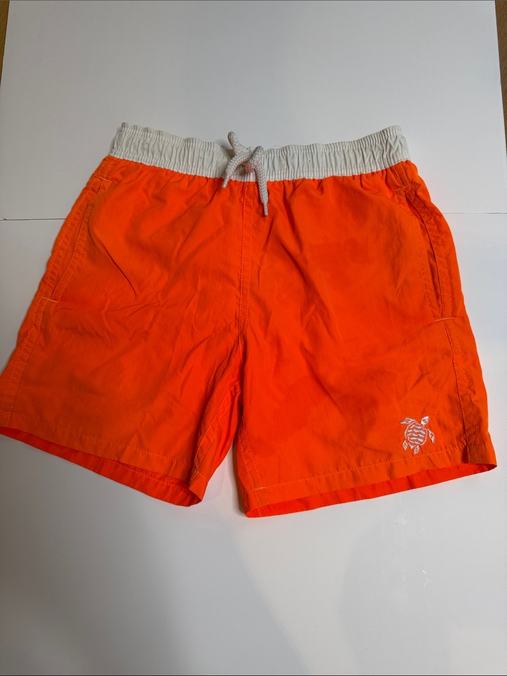 Vilebrequin Bright Orange Kids Swim Trunks with White Waistband